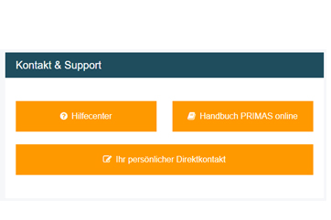Page de contact dans le système de gestion des équipements d'essai PRIMAS online