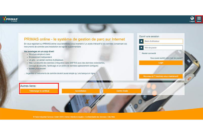 Page d'accueil Système de gestion des moyens de contrôle PRIMAS en ligne