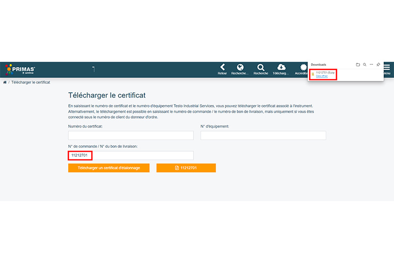 Téléchargement du certificat