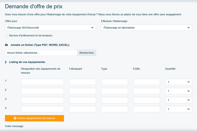 Formulaire de demande de renseignements pour les demandes rapides de nouvelles offres via le portail