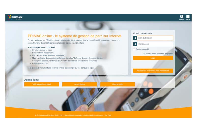 Page d'accueil Système de gestion des moyens de contrôle PRIMAS en ligne