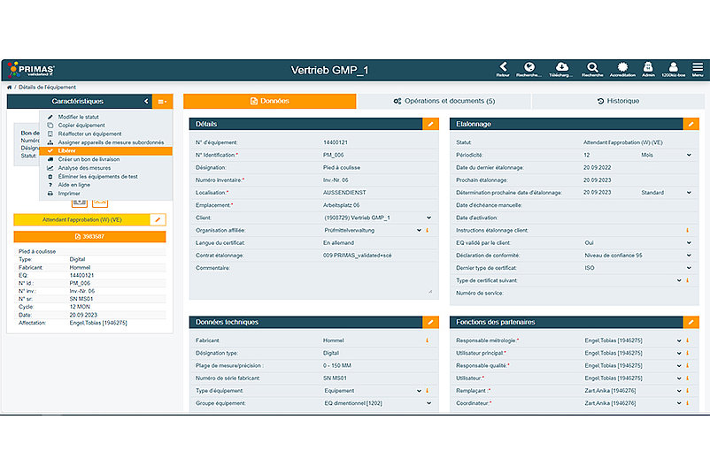 Capture d'écran des détails des moyens de contrôle du système de gestion des moyens de contrôle PRIMAS validated
